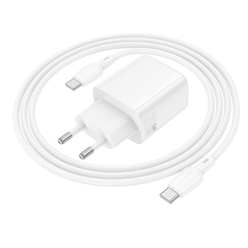 Punjač za mrežu s USB-C kabelom Borofone BN26 Fuente, 20W, 3A, 1 x USB-C, Bijeli