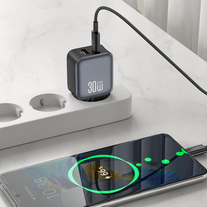 Punjač za mrežu s USB-C kabelom XO Design L156, 30W, 3A, 1 x USB-A - 1 x USB-C, Crni