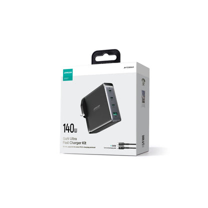 Mrežni punjač s USB-C kabelom Joyroom JR-TCG05UK, 140W, 5A, 1 x USB-A - 3 x USB-C, UK, Crni