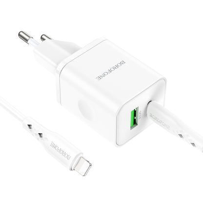 Mrežni punjač s Lightning kabelom Borofone BN7, 20W, 3A, 1 x USB-A - 1 x USB-C, Bijeli