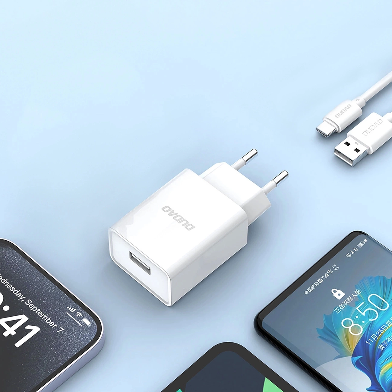 Punjač za mrežu s USB-C kabelom Dudao A4EU, 10W, 2.1A, 1 x USB-A, Bijeli