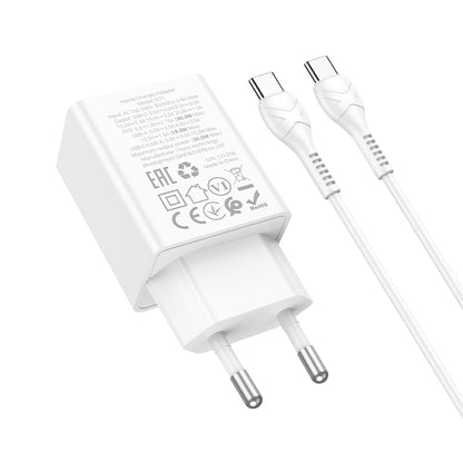 Punjač za mrežu s USB-C kabelom HOCO N71, 30W, 3A, 1 x USB-A - 1 x USB-C, Bijeli