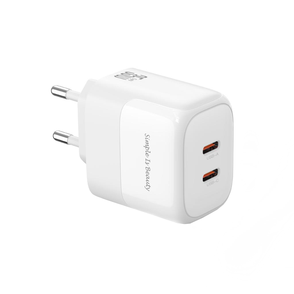Punjač za mrežu s Lightning kabelom XO Design L140, 35W, 3A, 2 x USB-C, Bijeli