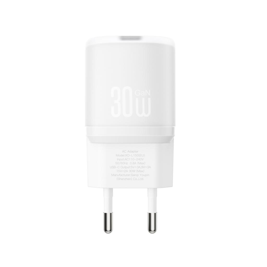 Punjač za mrežu s USB-C kabelom XO Design L150, 30W, 3A, 1 x USB-C, Bijeli
