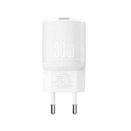 Punjač za mrežu s USB-C kabelom XO Design L150, 30W, 3A, 1 x USB-C, Bijeli