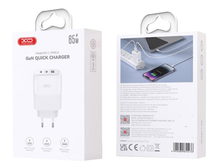 Punjač za mrežu s USB-C kabelom XO Design L139, 65W, 4.5A, 1 x USB-A - 2 x USB-C, Bijeli