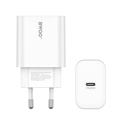 Punjač za mrežu s USB-C kabelom BWOO CDA233, 20W, 3A, 1 x USB-C, Bijeli