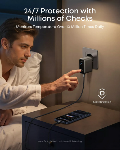 Punjač mreže s USB-C kabelom Anker Smart Display, 100W, 5A, 1 x USB-A - 2 x USB-C, Sivi B121BGZ1