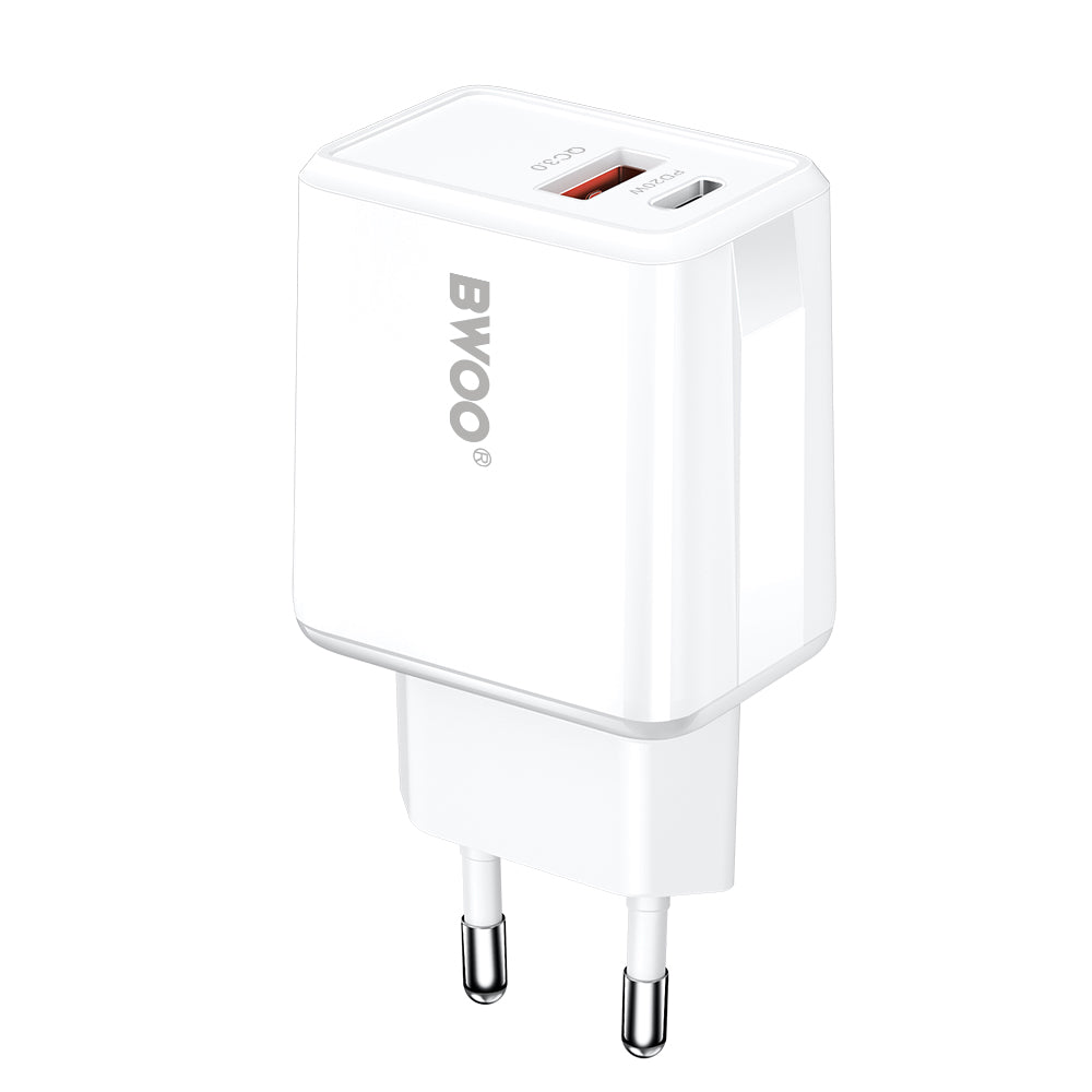 Punjač mreže s USB-C kabelom BWOO CDA182, 38W, 3A, 1 x USB-A - 1 x USB-C, Bijeli