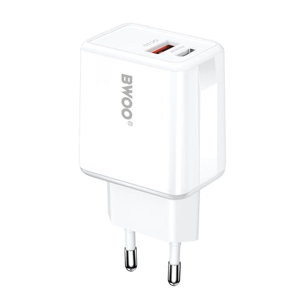 Punjač mreže s USB-C kabelom BWOO CDA182, 38W, 3A, 1 x USB-A - 1 x USB-C, Bijeli