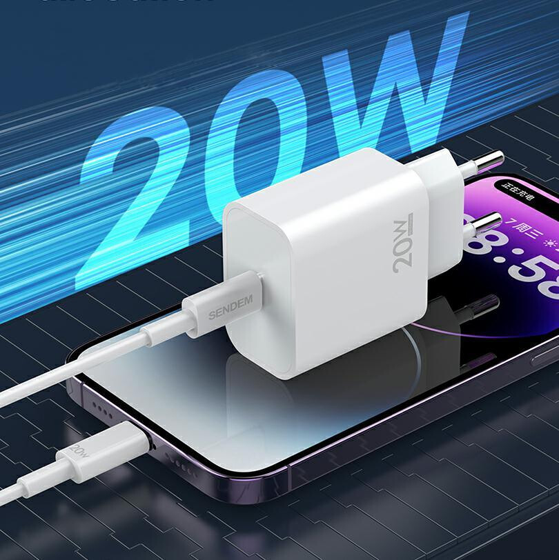 Punjač za mrežu s USB-C kabelom Sendem OG73, 20W, 3A, 1 x USB-C, Bijeli