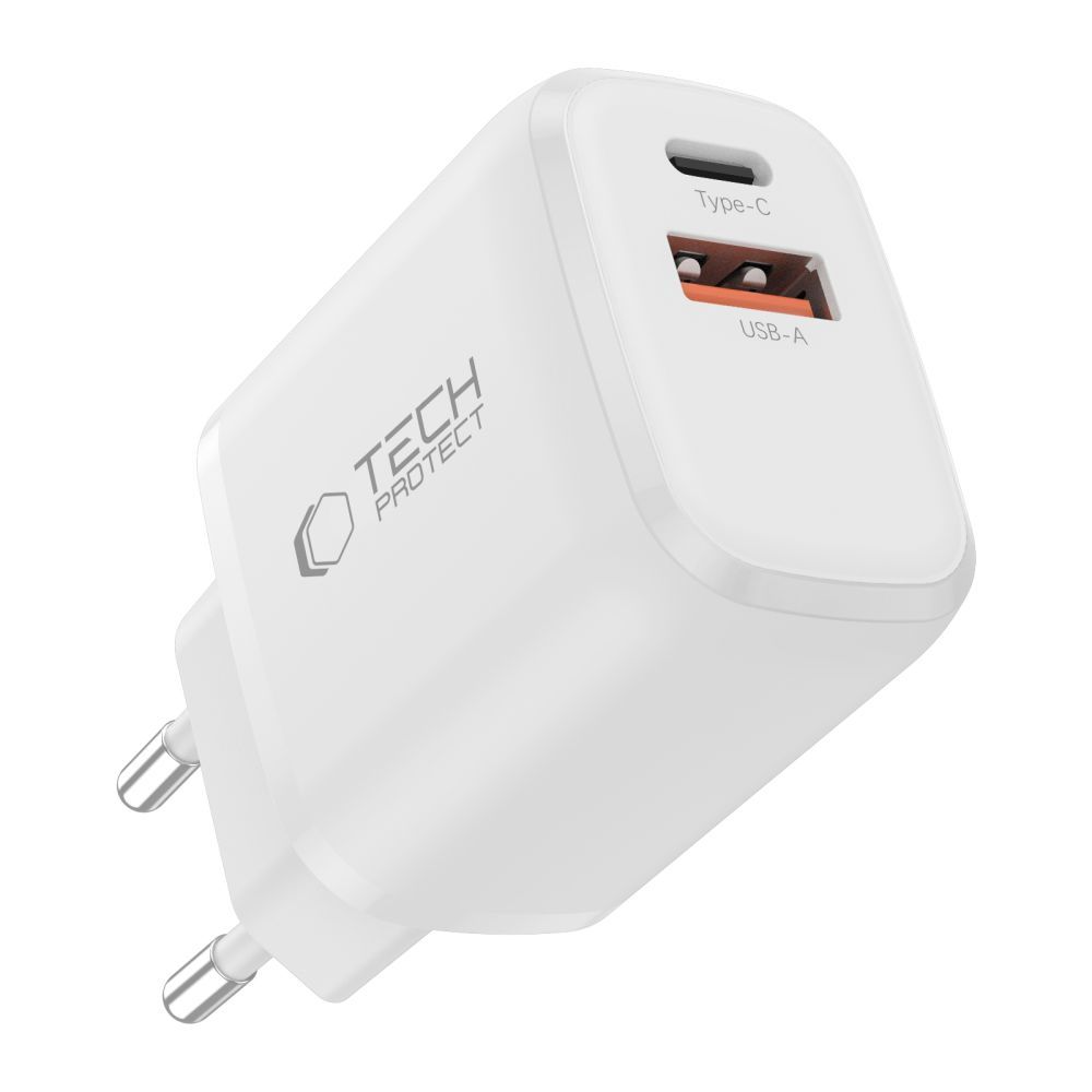 Mrežni punjač s Lightning kabelom Tech-Protect NCA20, 20W, 3A, 1 x USB-A - 1 x USB-C, Bijeli