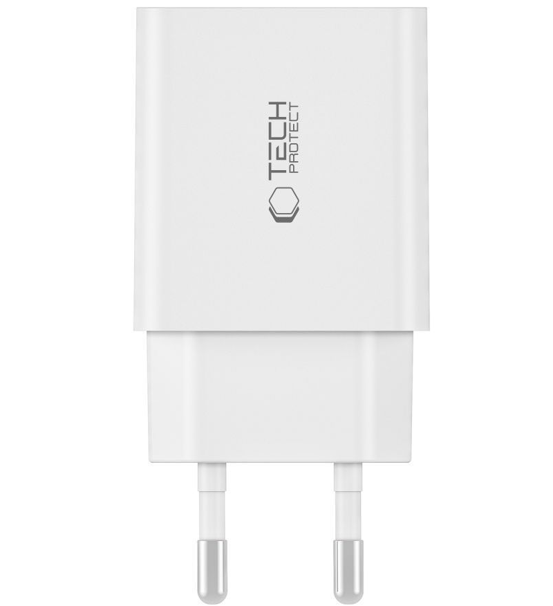 Mrežni punjač s USB-C kabelom Tech-Protect C35W, 35W, 3A, 2 x USB-C, Bijeli