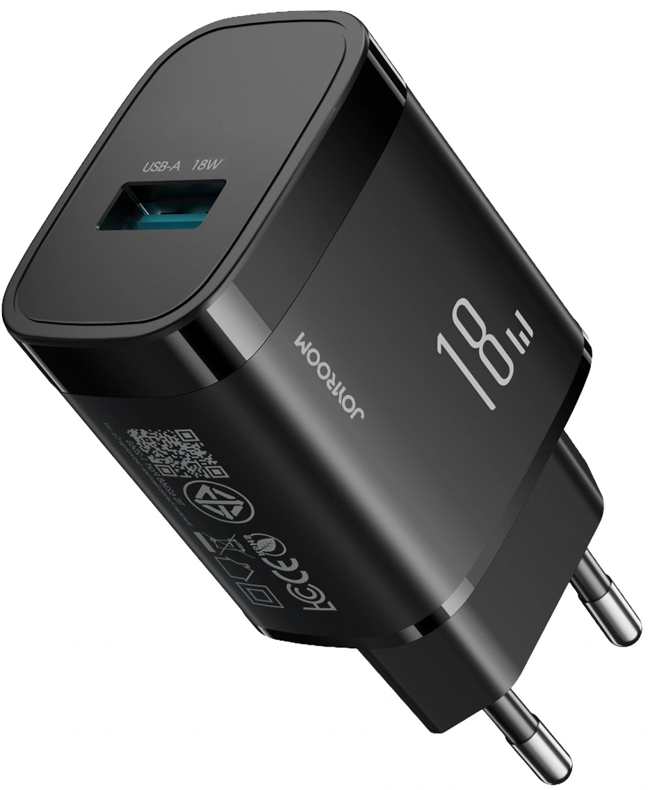 Punjač za mrežu s USB-C kabelom Joyroom JR-TF4, 18W, 3A, 1 x USB-A, Crni