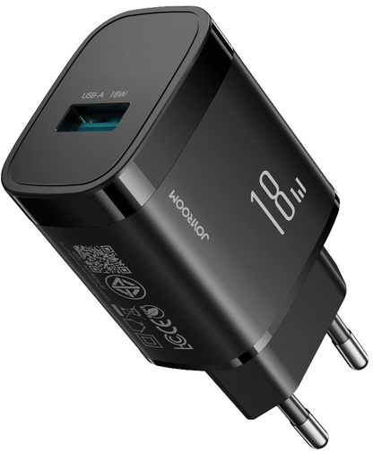 Punjač za mrežu s USB-C kabelom Joyroom JR-TF4, 18W, 3A, 1 x USB-A, Crni