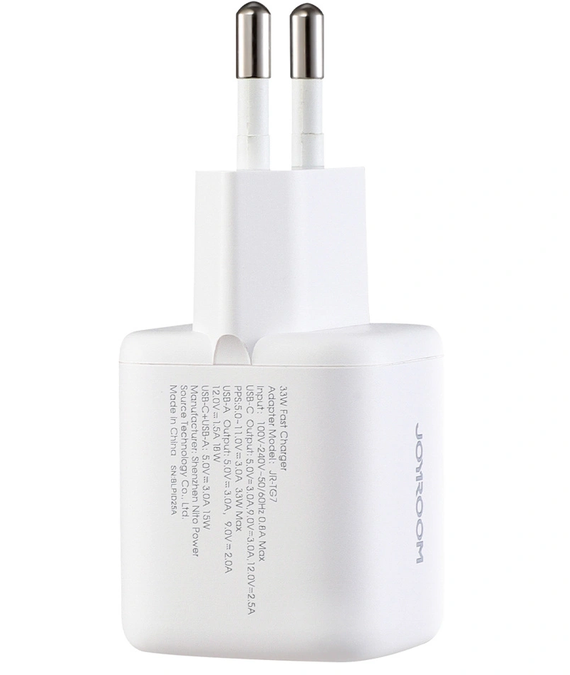 Punjač za mrežu s USB-C kabelom Joyroom JR-TG7, 33W, 3A, 1 x USB-A - 1 x USB-C, Bijela