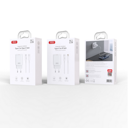 Mrežni punjač s USB-C kabelom XO Design CE25, 25W, 3A, 1 x USB-C, Bijeli