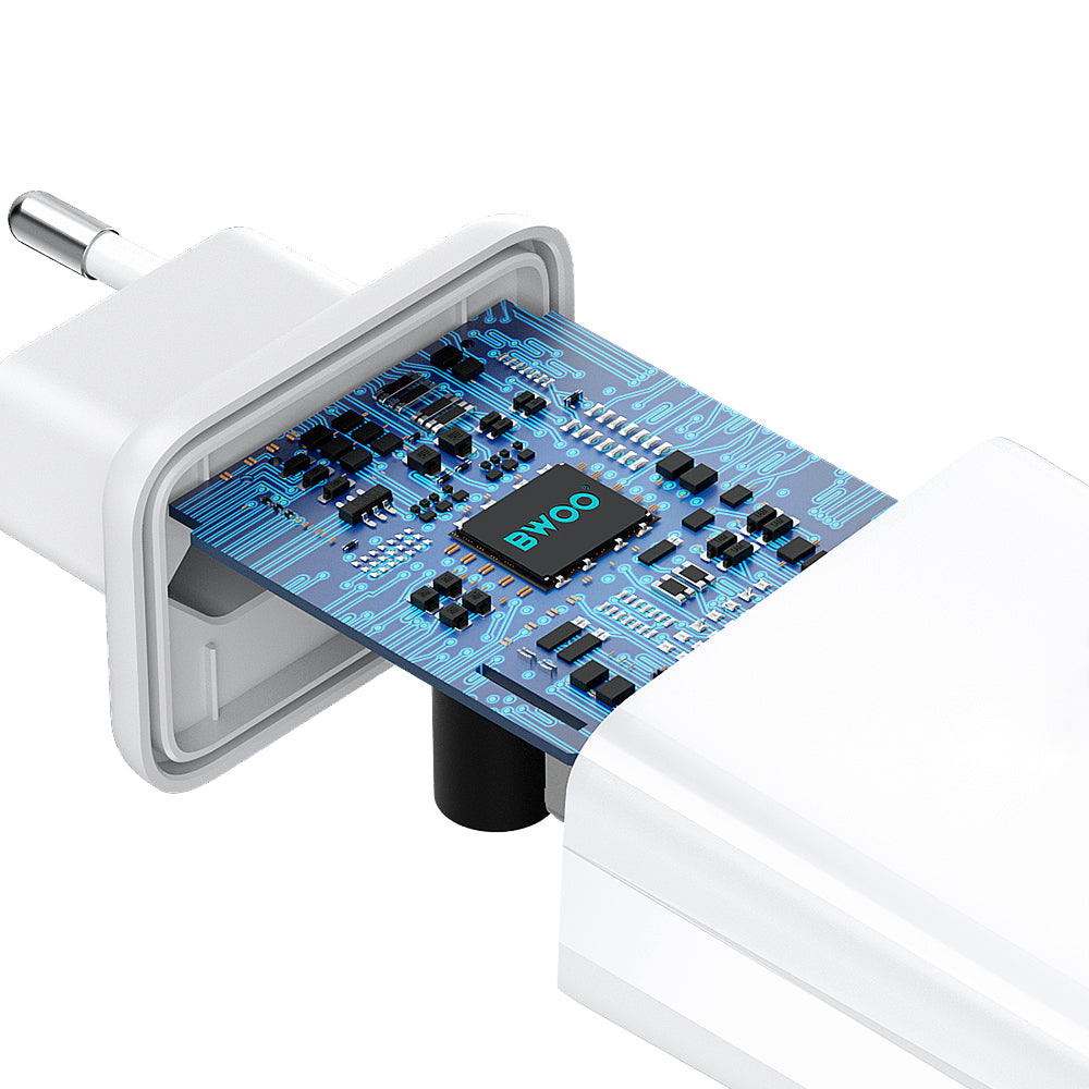Punjač za mrežu s Lightning kabelom BWOO CDA182, 38W, 3A, 1 x USB-A - 1 x USB-C, Bijela