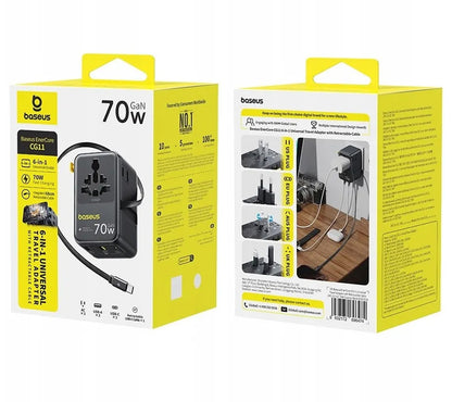 Punjač Mreže S USB-C Kabelom Baseus Travel EnerCore CG11, 70W, 2 x Utikač - 1 x USB-C - 2 x USB-A, Crni E0307E00