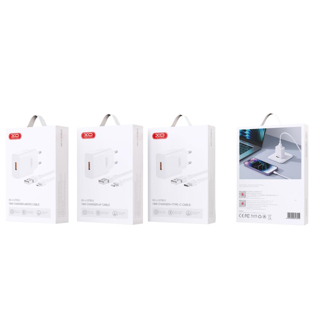 Punjač za mrežu s USB-C kabelom XO Design L127, 18W, 3A, 1 x USB-A, Bijeli