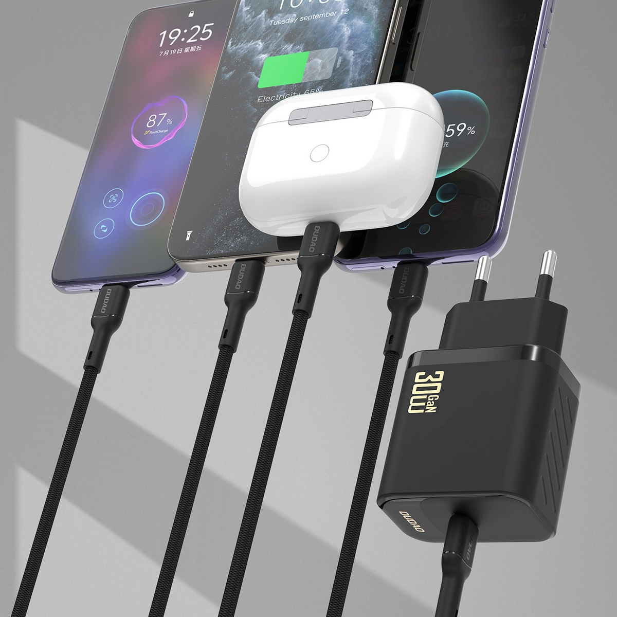 Mrežni punjač s USB-C kabelom Dudao A27PCEU, 30W, 3A, 1 x USB-C, Crna