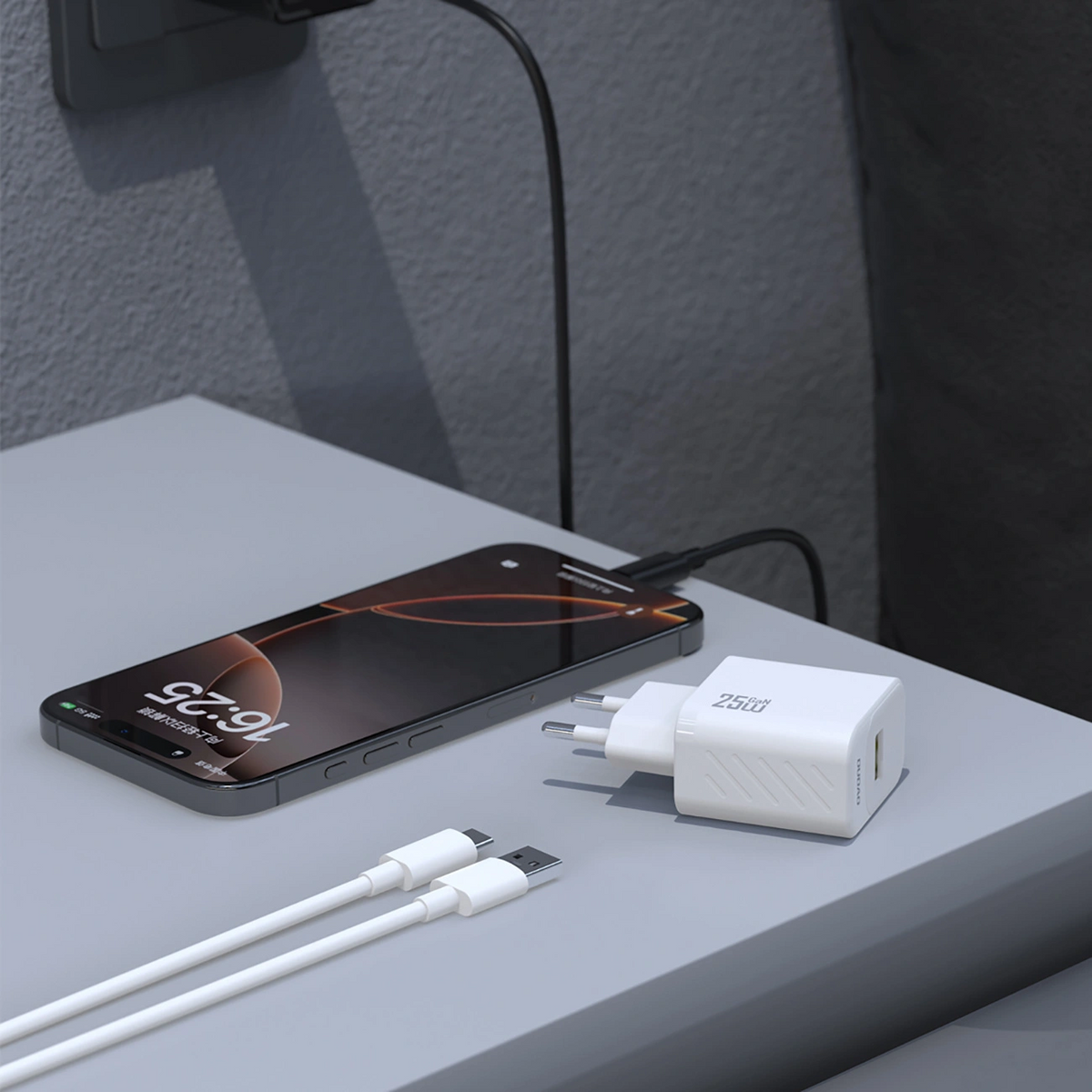 Mrežni punjač s USB-C kabelom Dudao A27STEU, 25W, 3A, 1 x USB-A, Crni