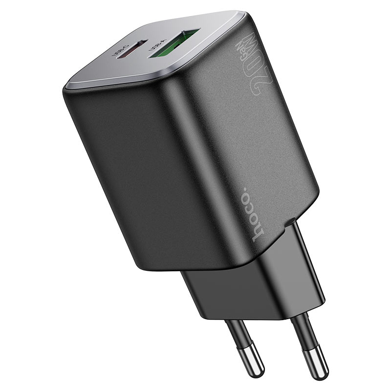 Punjač za mrežu s Lightning kabelom HOCO N41, 20W, 3A, 1 x USB-A - 1 x USB-C, Crni