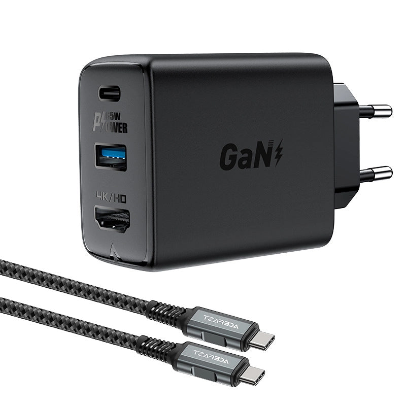 Punjač za mrežu s kabelom Acefast A17 Hub TV, 65W, 3A, 1 x HDMI - 1 x USB-A - 1 x USB-C, crni