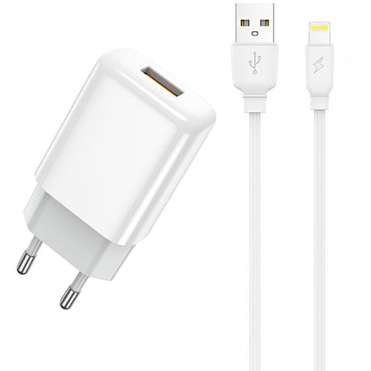 Punjač za mrežu s Lightning kabelom Prestico F7S, 12W, 2.4A, 1 x USB-A, Bijeli