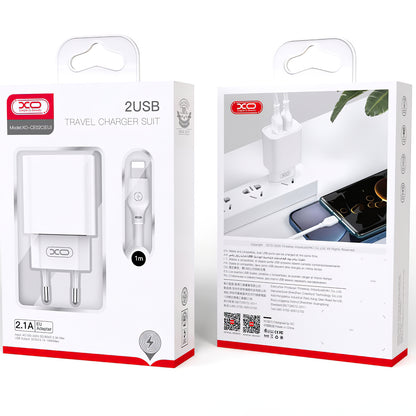 Punjač za mrežu s mikroUSB kabelom XO Design CE02C, 10.5W, 2.1A, 2 x USB-A, Bijeli
