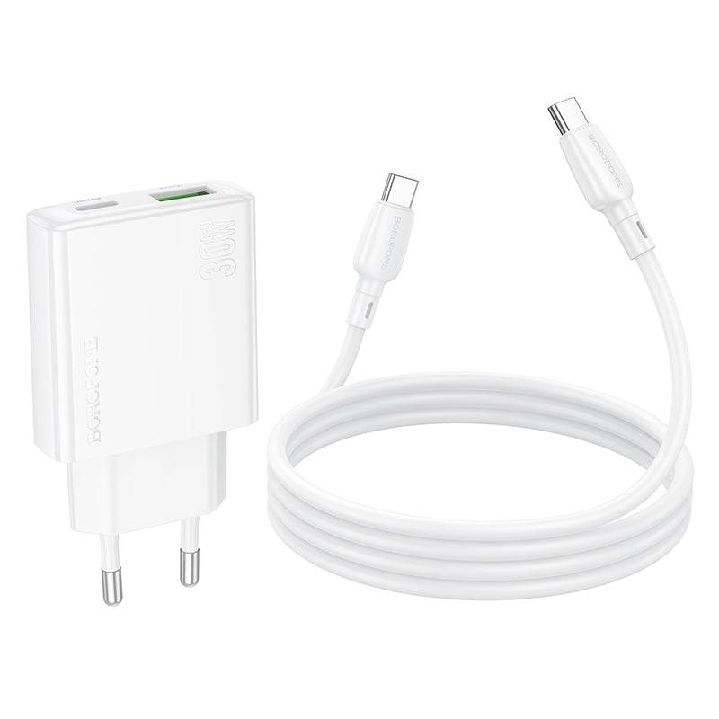 Mrežni punjač s USB-C kabelom Borofone BN25 Wish, 30W, 3A, 1 x USB-A - 1 x USB-C, bijeli