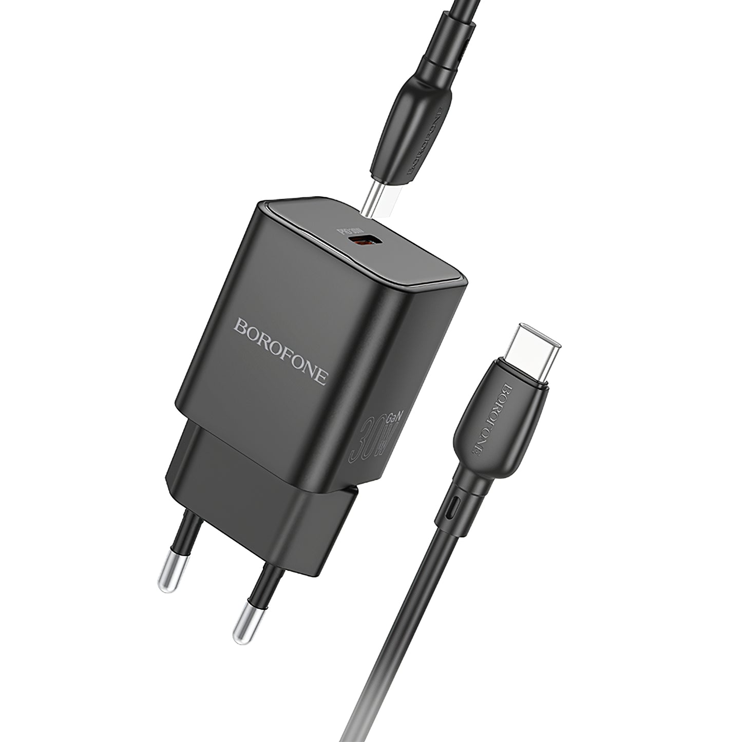 Punjač za mrežu s USB-C kabelom Borofone BN13 Safety, 30W, 3A, 1 x USB-C, crni