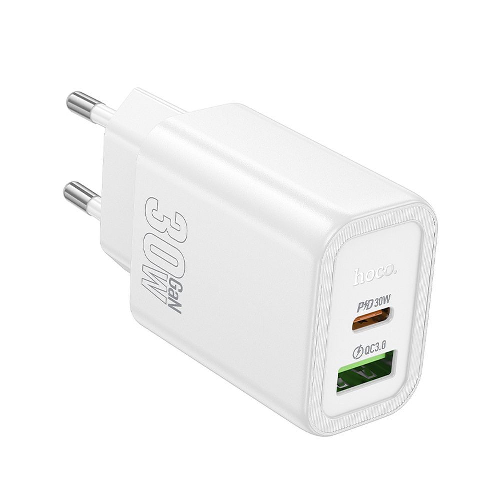 Punjač za mrežu HOCO N63, 30W, 3A, 1 x USB-A - 1 x USB-C, Bijeli