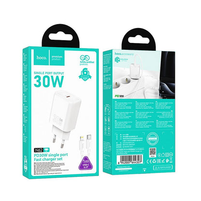Mrežni punjač s Lightning kabelom HOCO N62, 30W, 3A, 1 x USB-C, Bijeli