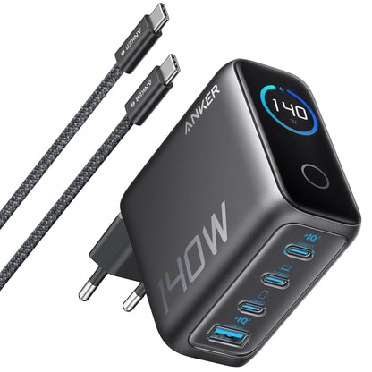 Punjač mreže s USB-C kabelom Anker Zolo, 140W, 5A, 1 x USB-A - 3 x USB-C, Crni B2697GZ1
