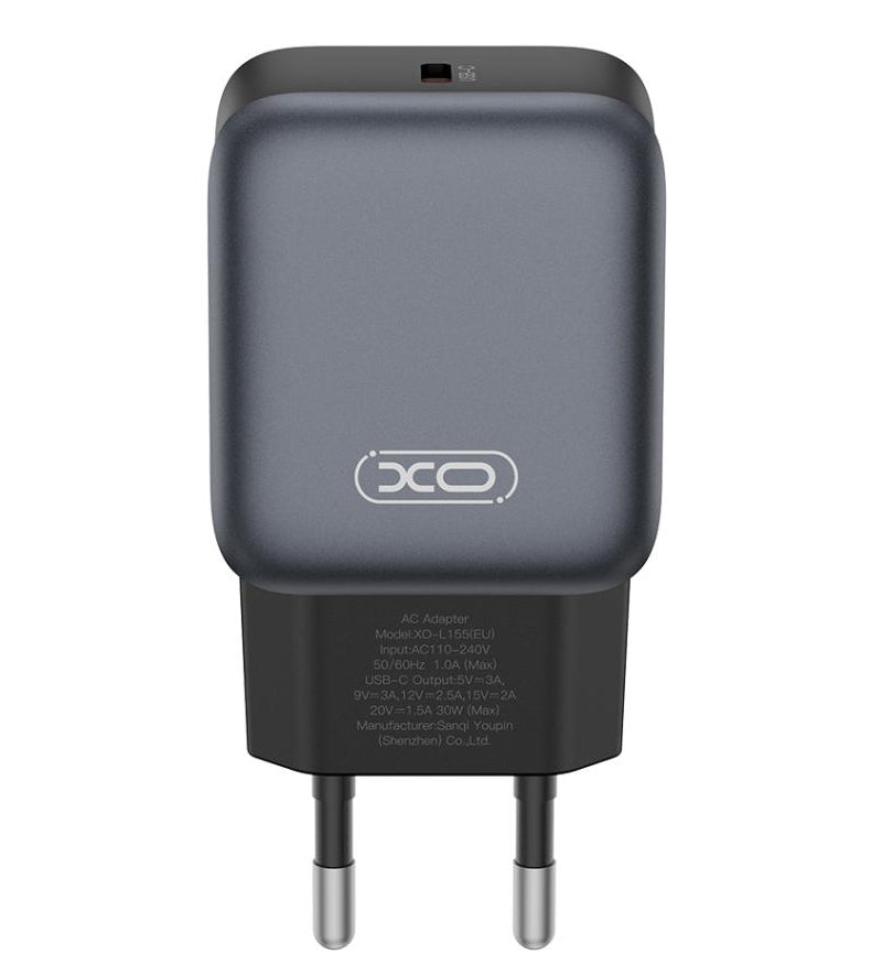 Punjač za mrežu s USB-C kabelom XO Design L155, 30W, 3A, 1 x USB-C, Crni