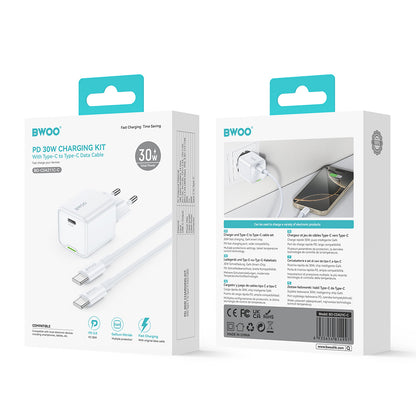 Punjač mreže s USB-C kabelom BWOO CDA211, 30W, 3A, 1 x USB-C, Bijeli
