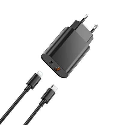 Punjač za mrežu s Lightning kabelom WiWu Wi-U002, 20W, 3A, 1 x USB-A - 1 x USB-C, Crni