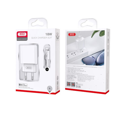 Mrežni punjač s USB-C kabelom XO Design CE02D, 18W, 3A, 1 x USB-A, Bijeli
