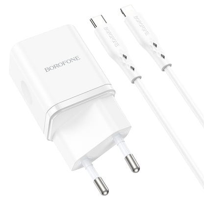 Mrežni punjač s Lightning kabelom Borofone BN7, 20W, 3A, 1 x USB-A - 1 x USB-C, Bijeli