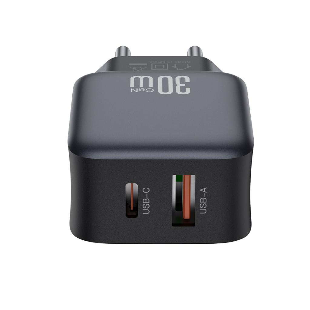 Mrežni punjač s Lightning kabelom XO Design L156, 30W, 3A, 1 x USB-A - 1 x USB-C, Crni