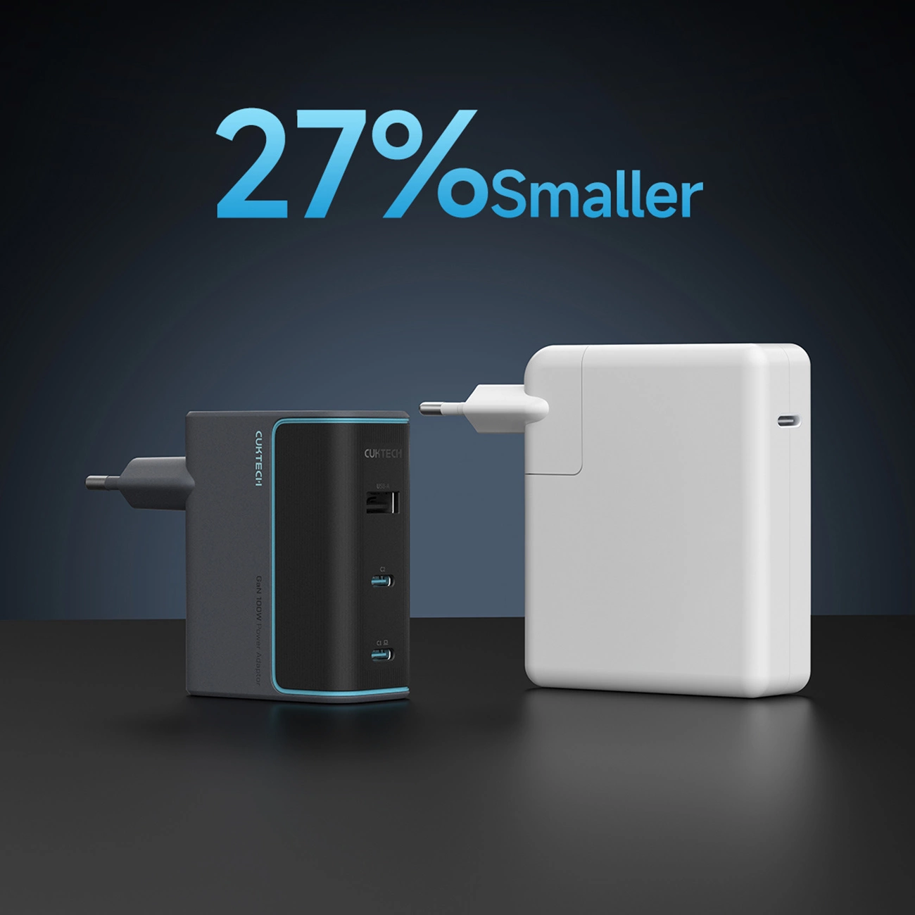 Punjač za mrežu s USB-C kabelom Cuktech, 100W, 5A, 1 x USB-A - 2 x USB-C, Sivi CUKAD1003EUG