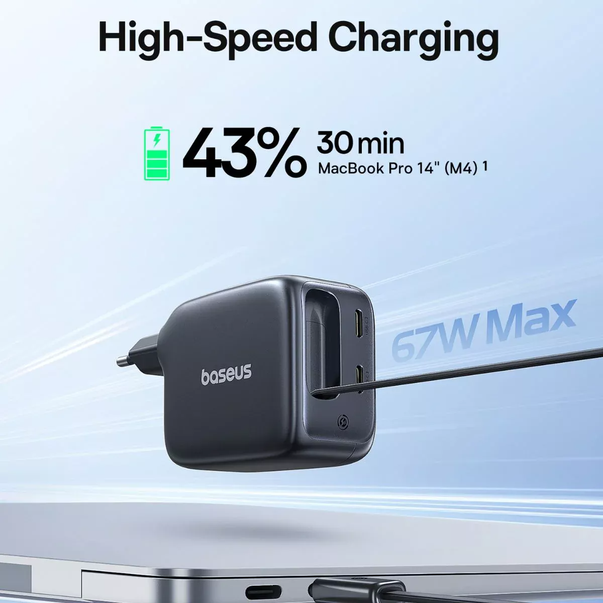 Punjač mreže s USB-C kabelom Baseus EnerCore CJ11, 67W, 3.35A, 2 x USB-C, Crni E0121E00