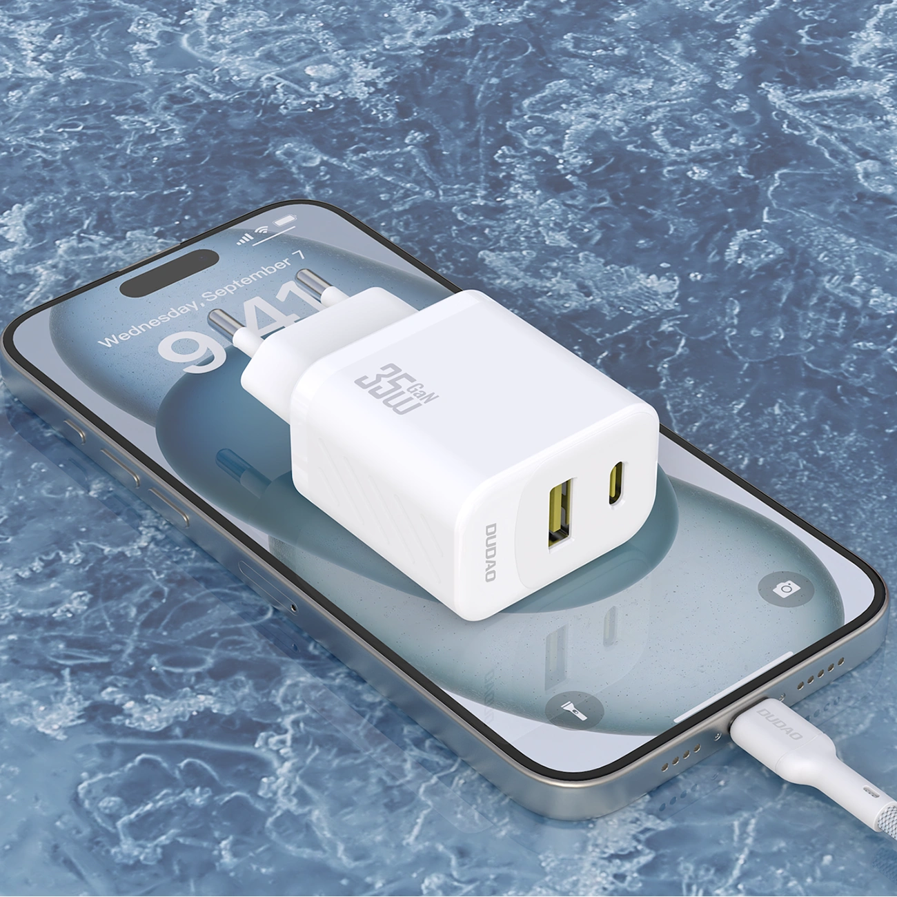 Punjač za mrežu s USB-C kabelom Dudao A27Max, 35W, 1 x USB-A - 1 x USB-C, Bijeli