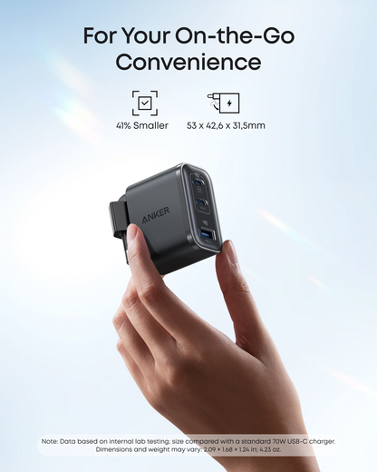 Punjač mreže s USB-C kabelom Anker Nano, 70W, 3.5A, 1 x USB-A - 2 x USB-C, Sivi B121A311