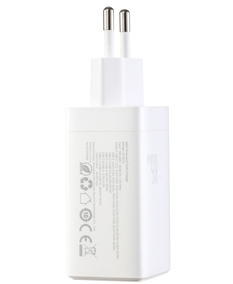 Mrežni punjač s USB-C kabelom Joyroom JR-TG10, 65W, 3.25A, 1 x USB-A - 2 x USB-C, Bijeli
