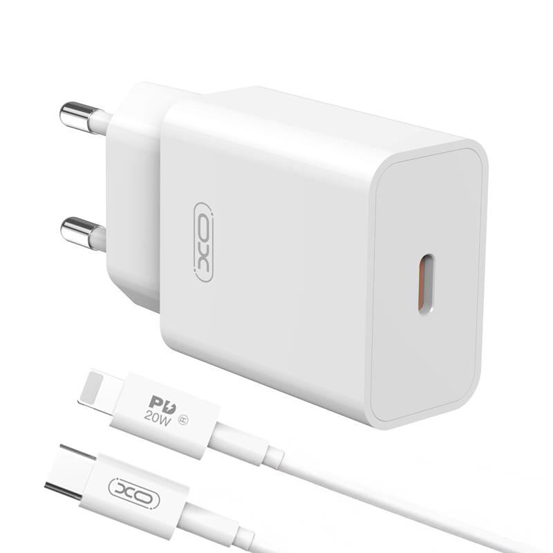 Mrežni punjač s Lightning kabelom XO Design L126, 20W, 3A, 1 x USB-C, Bijeli