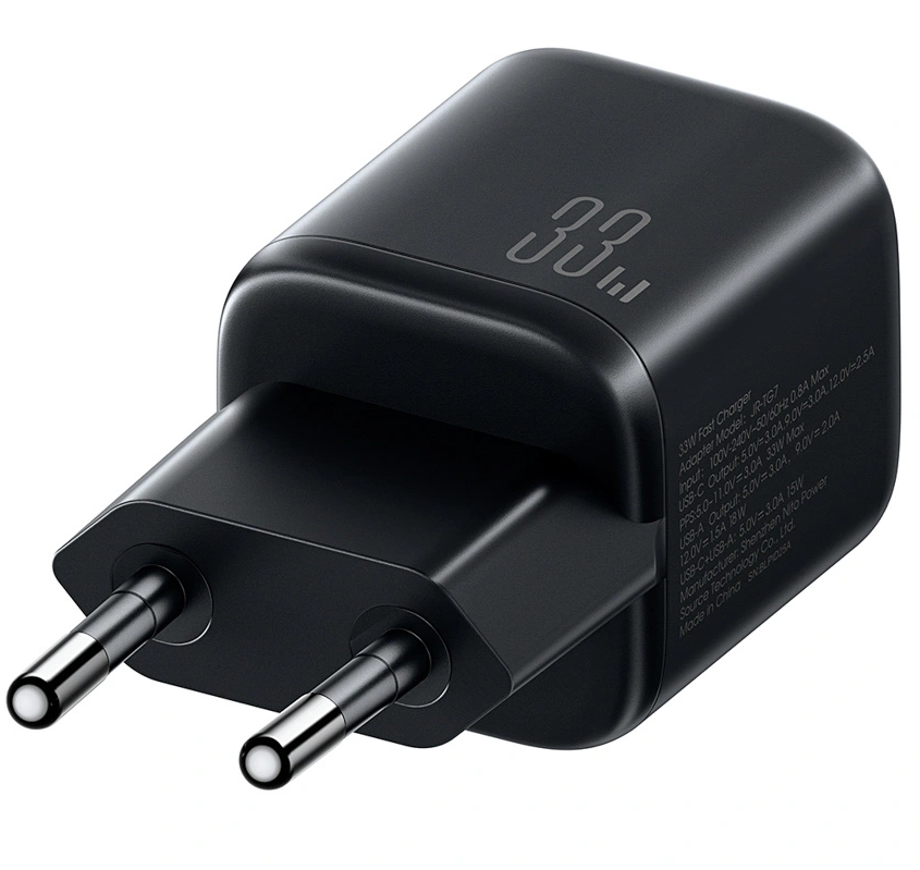 Punjač za mrežu s USB-C kabelom Joyroom JR-TG7, 33W, 3A, 1 x USB-A - 1 x USB-C, Crna