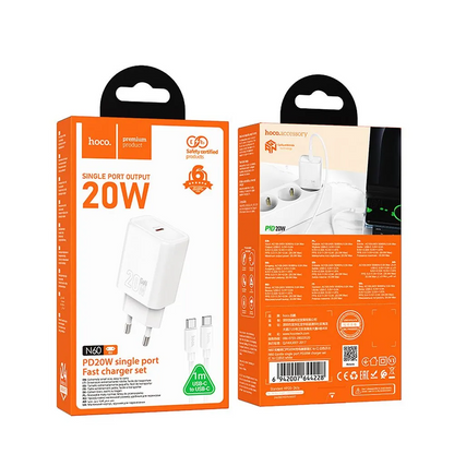 Punjač za mrežu s Lightning kabelom HOCO N60, 20W, 3A, 1 x USB-C, Bijeli
