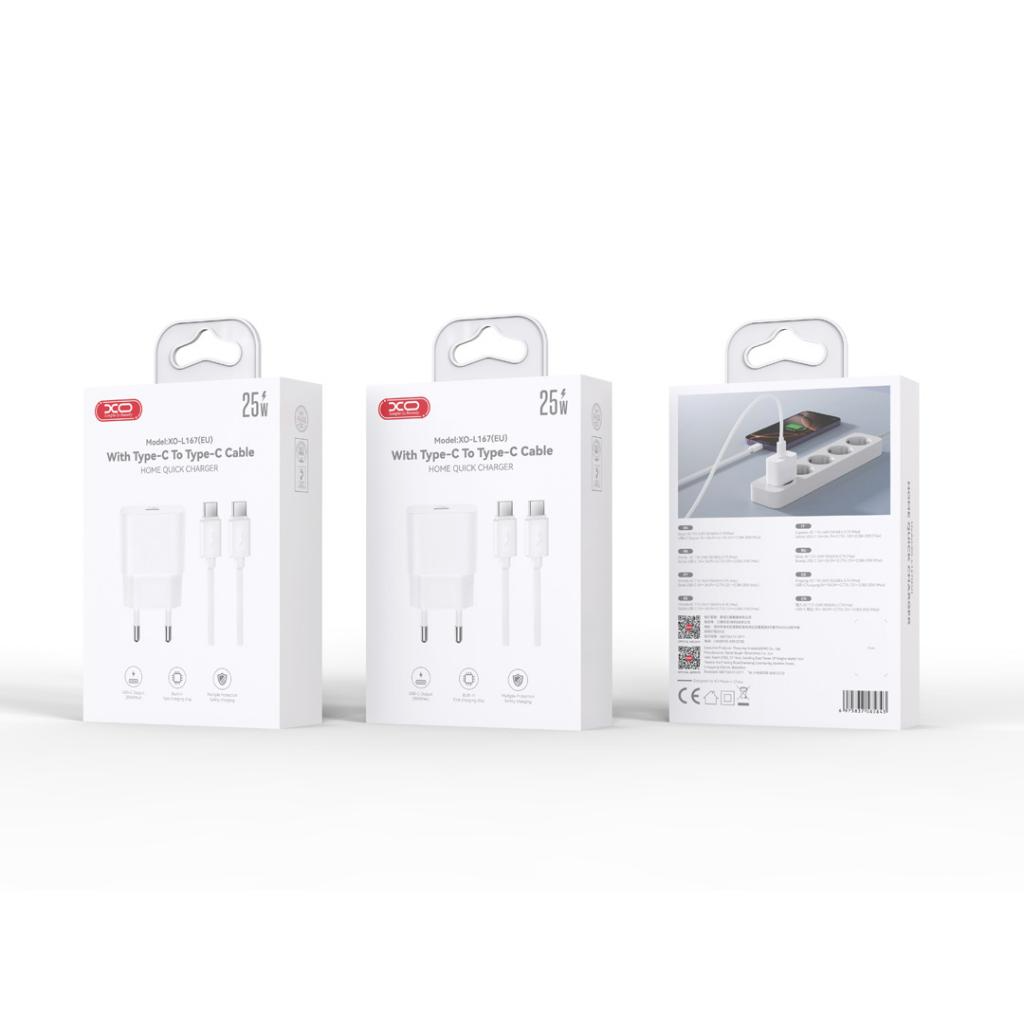 Punjač za mrežu s USB-C kabelom XO Design L167, 25W, 3A, 1 x USB-C, Bijeli